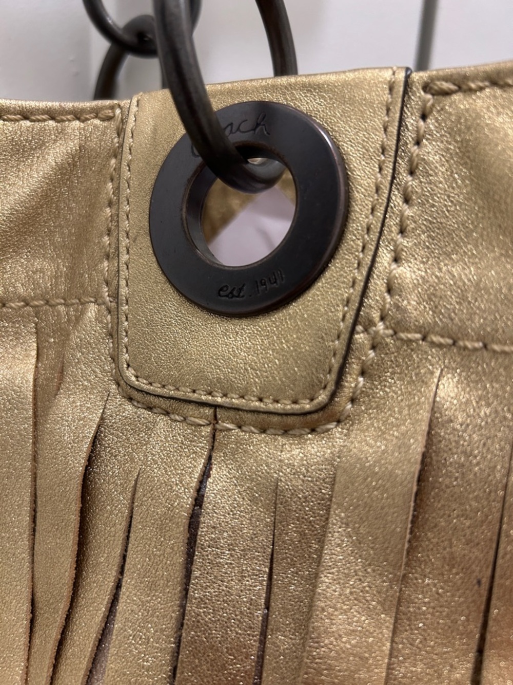 Coach Madison XL Metallic Leather Fringe Tote - Picture 6 of 17